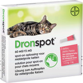 Bayer Dronspot Middelgrote Kat 60 mg/15 mg >2,5-5 kg Bayer Dronspot Middelgrote Kat 60 mg/15 mg >2,5-5 kg