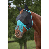 WeatherBeeta Vliegenmasker ComFiTec Deluxe Fine Mesh met Oren en Franjes Zwart/Turquoise WeatherBeeta Vliegenmasker ComFiTec Deluxe Fine Mesh met Oren en Franjes Zwart/Turquoise