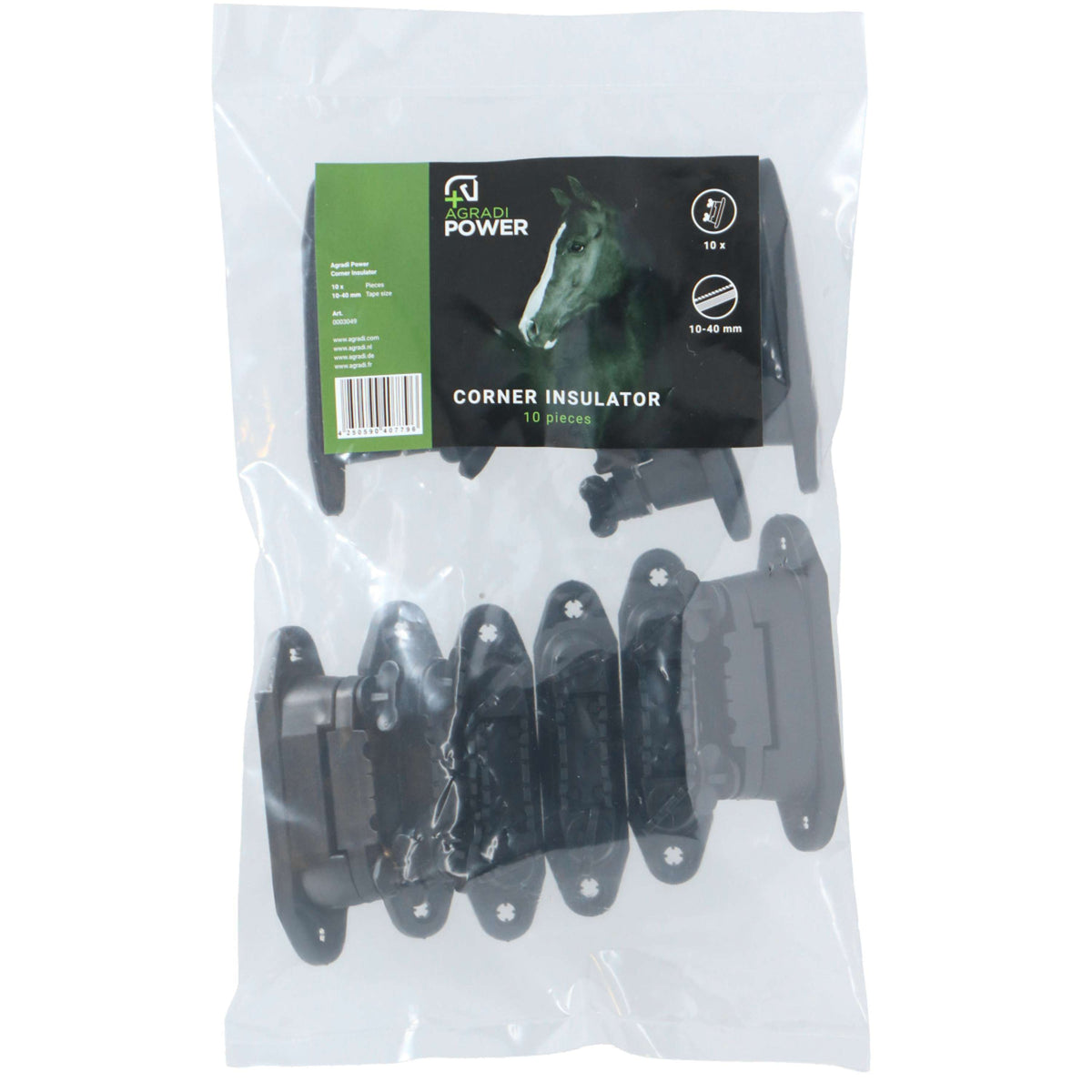 Agradi Power Klem (Hoek)isolator Lint 40mm Profi Zwart 10 Stuks