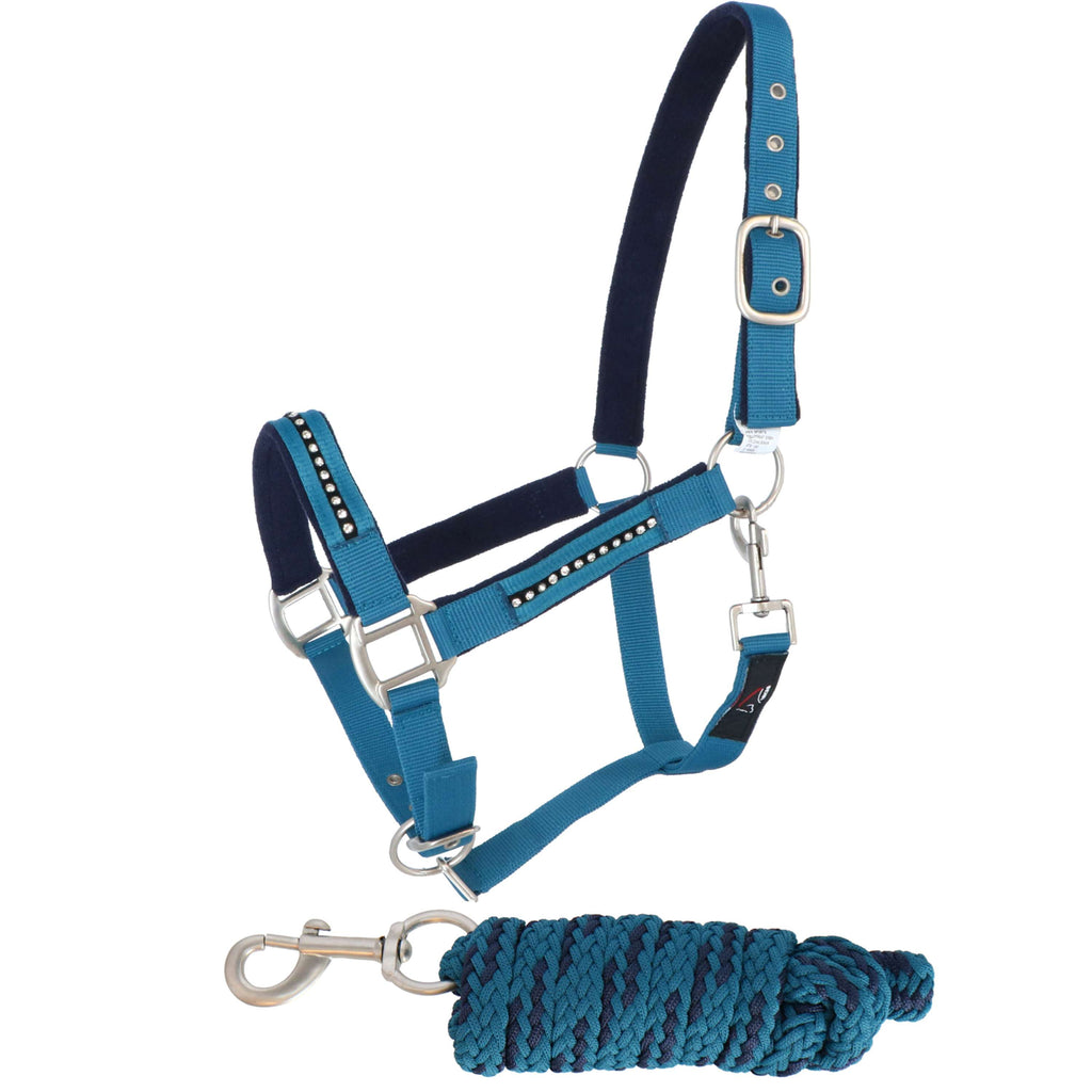HKM Halsterset Crystal Zacht Onderlegd Petrol/Navy
