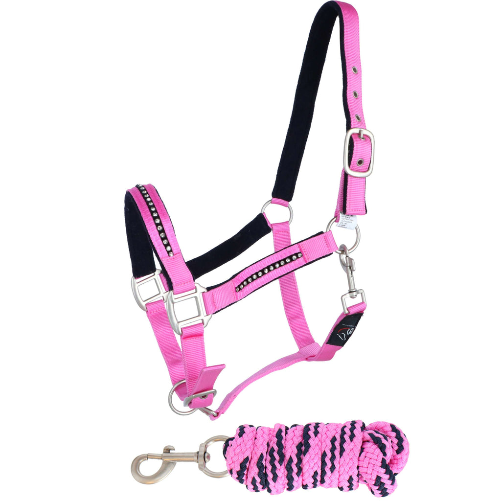 HKM Halsterset Crystal Zacht Onderlegd Roze/Donkerblauw