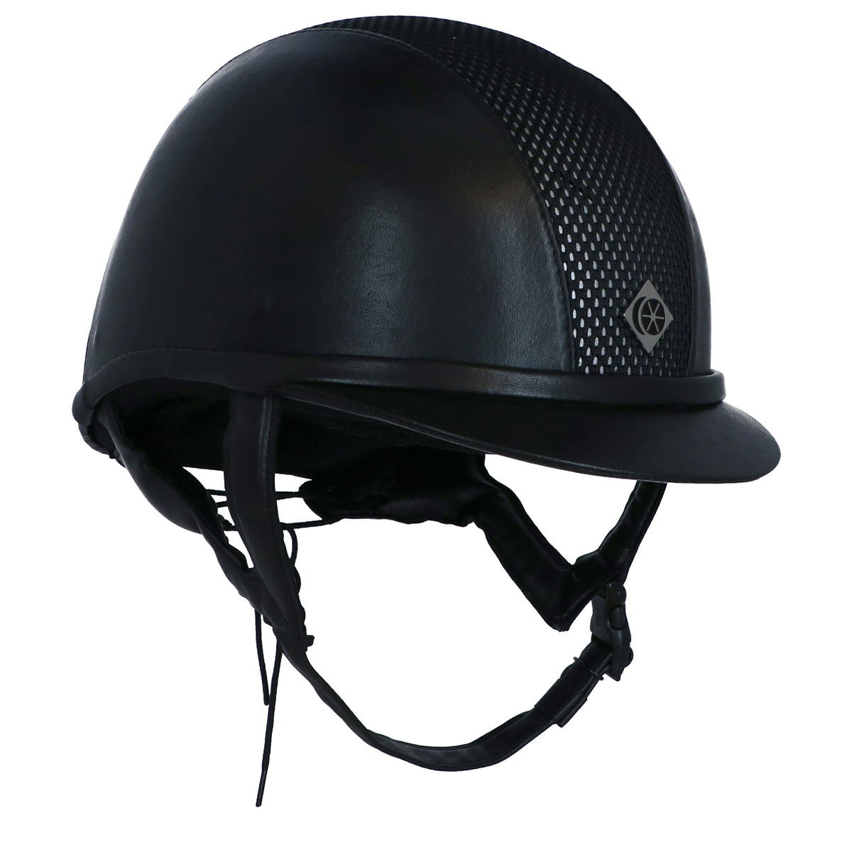 Charles Owen Cap AYR8 PLUS Leather Look Black/Silver