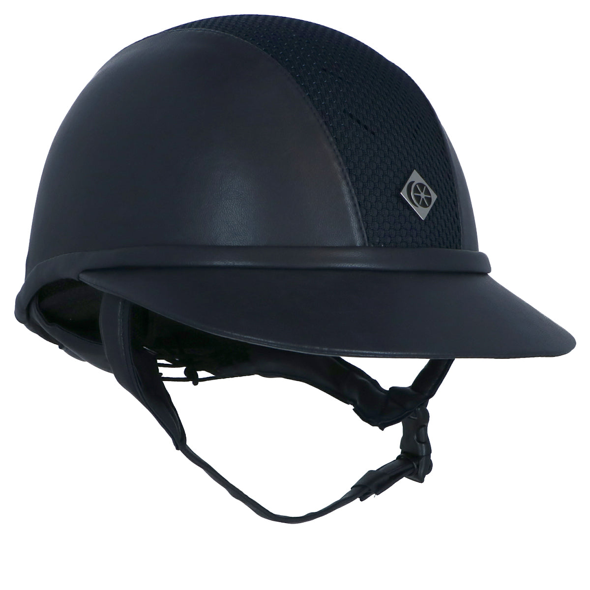 Charles Owen Cap SP8 Plus Leather Look Navy