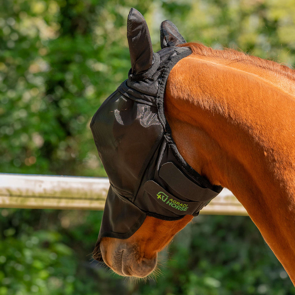 Agradi Horse Vliegenmasker Fine Mesh met Oren en Neus Zwart