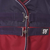 EQUITHÈME Outdoordeken Tyrex 1200D 0g met Halve Hals Navy/Bordeaux