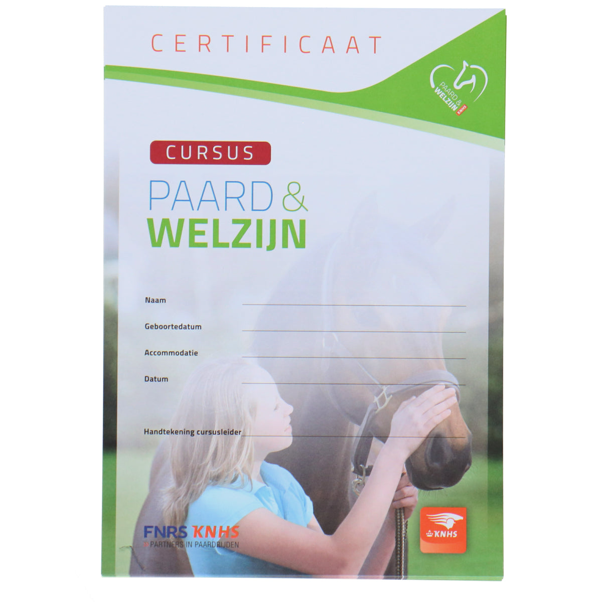 KNHS Blanco Certificaat Paard & Welzijn