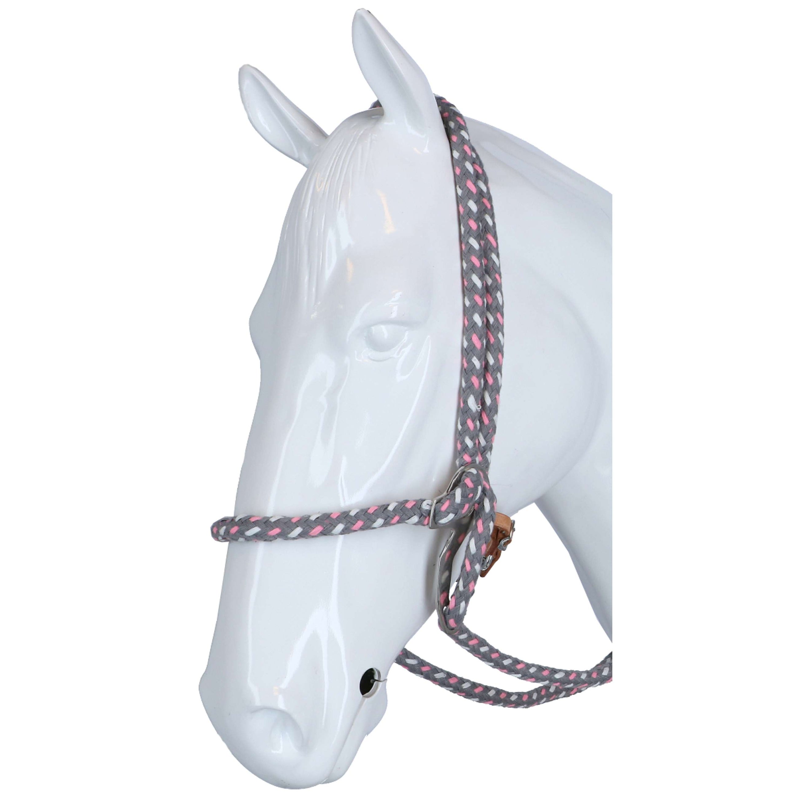 F.R.A. Hackamore Hoofdstel Jaspis Katoen Roze/Grijs/Wit F.R.A. Hackamore Hoofdstel Jaspis Katoen Roze/Grijs/Wit