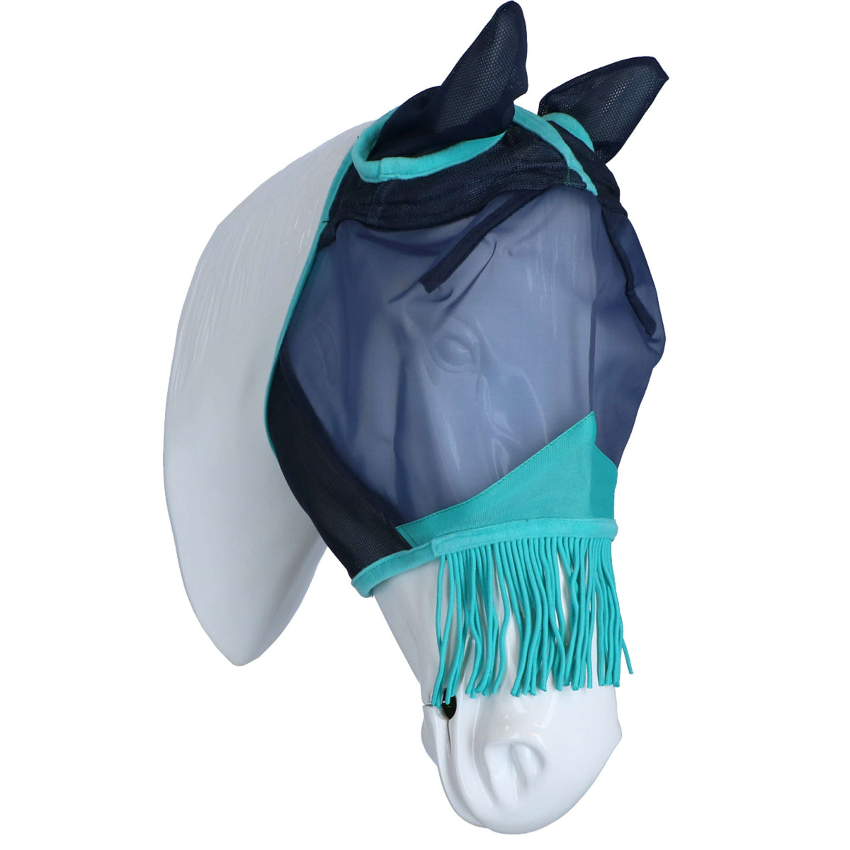 Weatherbeeta Vliegenmasker Comfitec Deluxe Fine Mesh met Oren en Franjes Navy/Turquoise