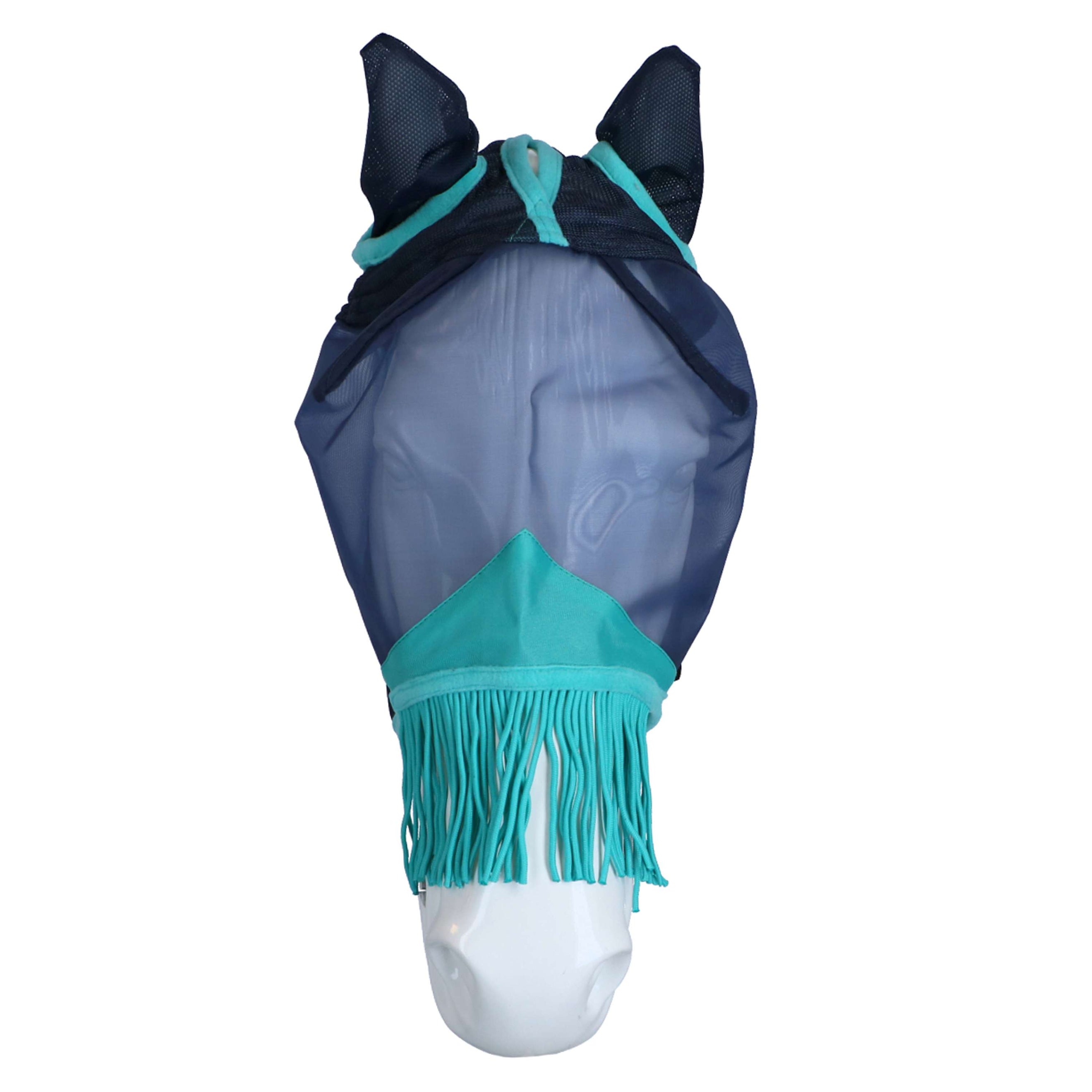 WeatherBeeta Vliegenmasker ComFiTec Deluxe Fine Mesh met Oren en Franjes Navy/Turquoise