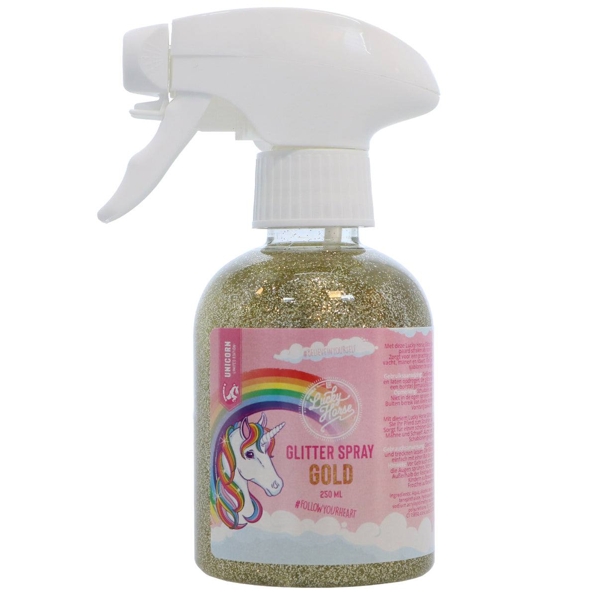 Lucky Horse Glitter Spray Unicorn Goud