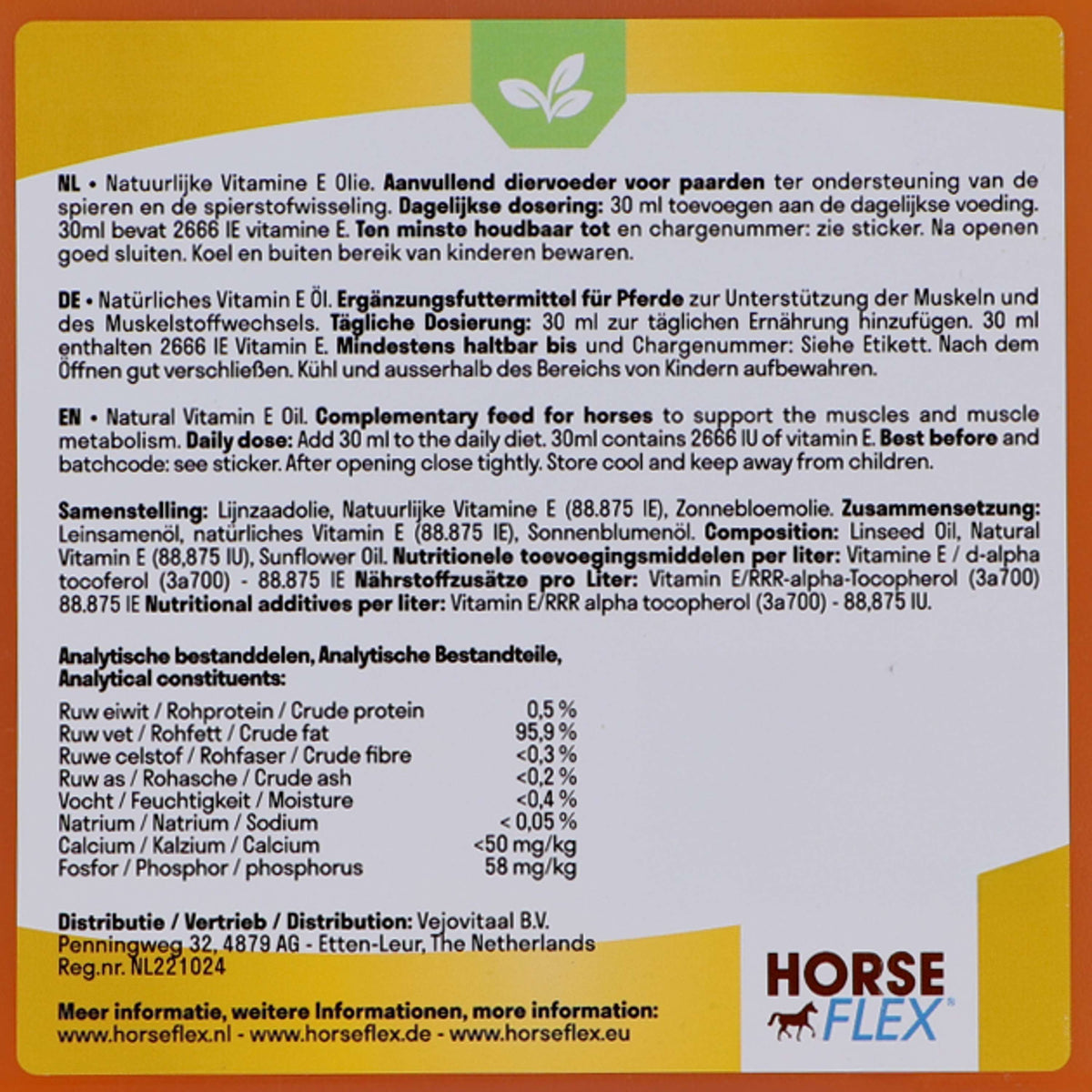 HorseFlex Natuurlijke Vitamine E Olie