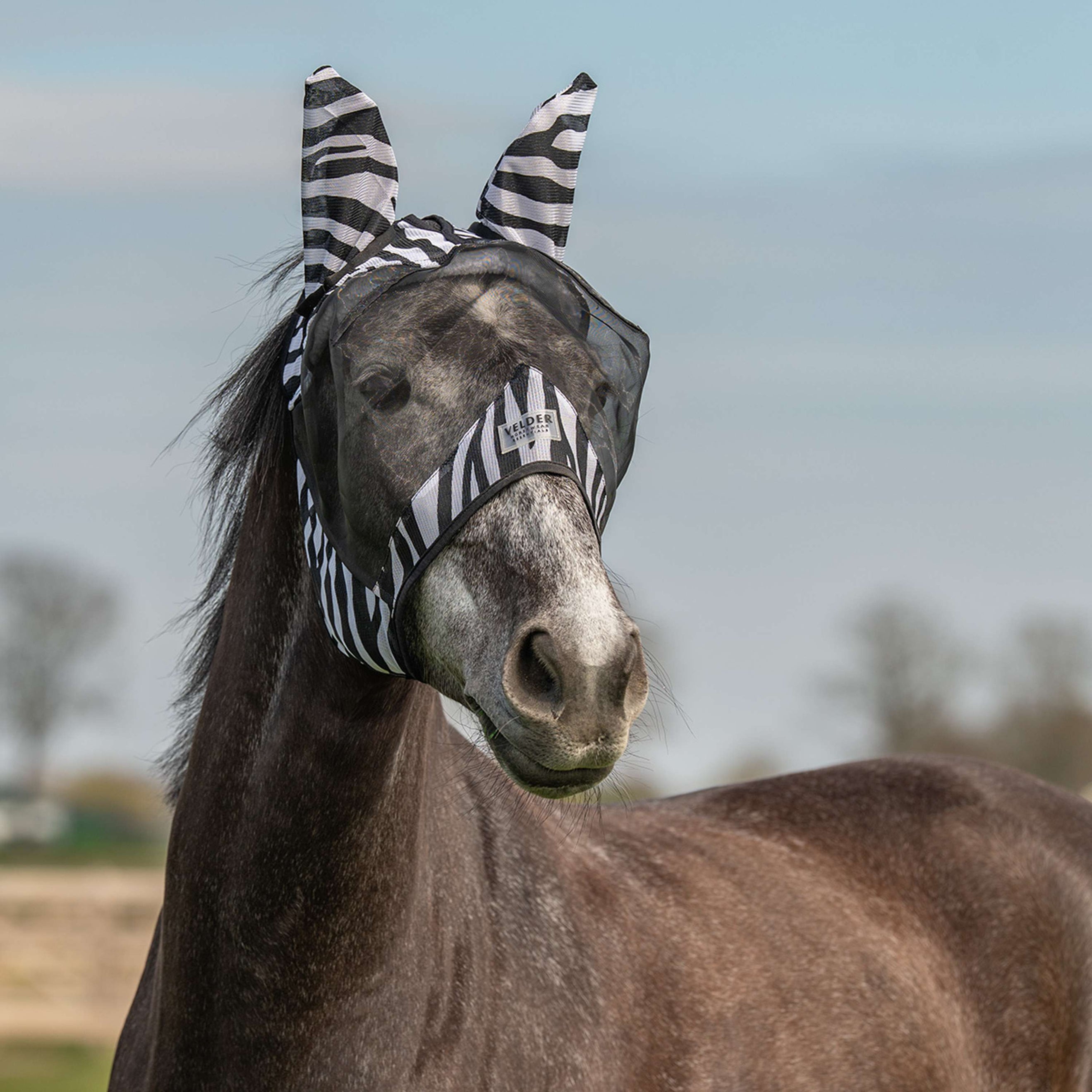 Velder Horsewear Essentials Vliegenmasker Zebra met Oren Zwart/Wit