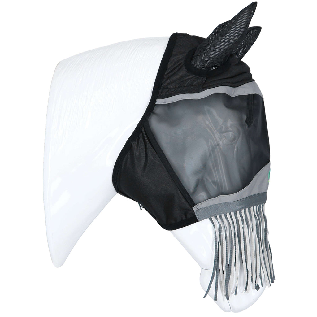 Agradi Horse Vliegenmasker Fine Mesh met Oren en Franjes Zwart