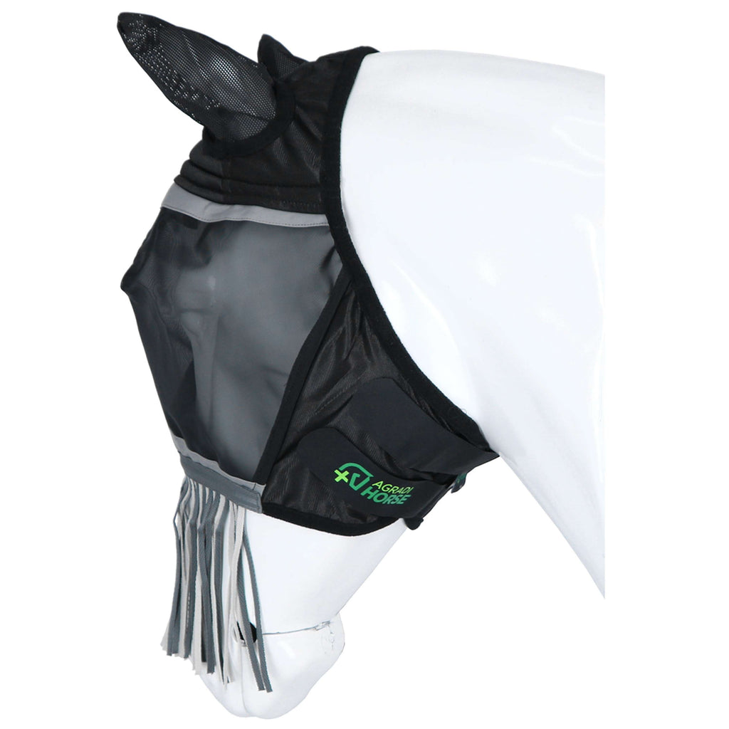 Agradi Horse Vliegenmasker Fine Mesh met Oren en Franjes Zwart