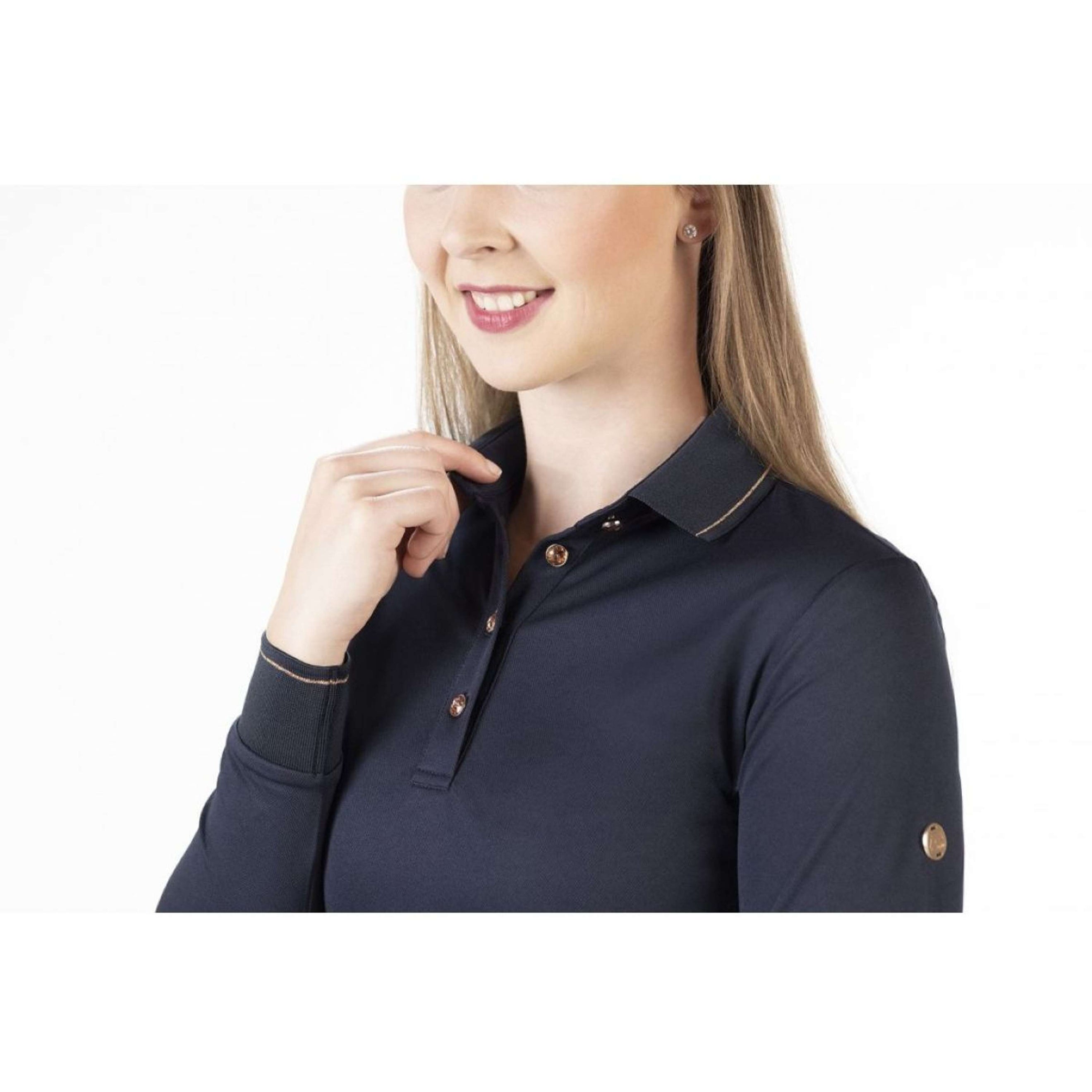 HKM Poloshirt Rosegold Glamour Longsleeve Donkerblauw/Rosegold HKM Poloshirt Rosegold Glamour Longsleeve Donkerblauw/Rosegold