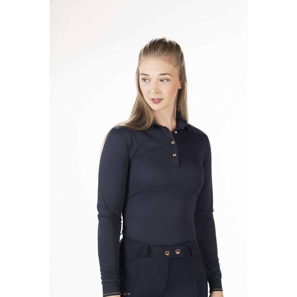HKM Poloshirt Rosegold Glamour Longsleeve Donkerblauw/Rosegold