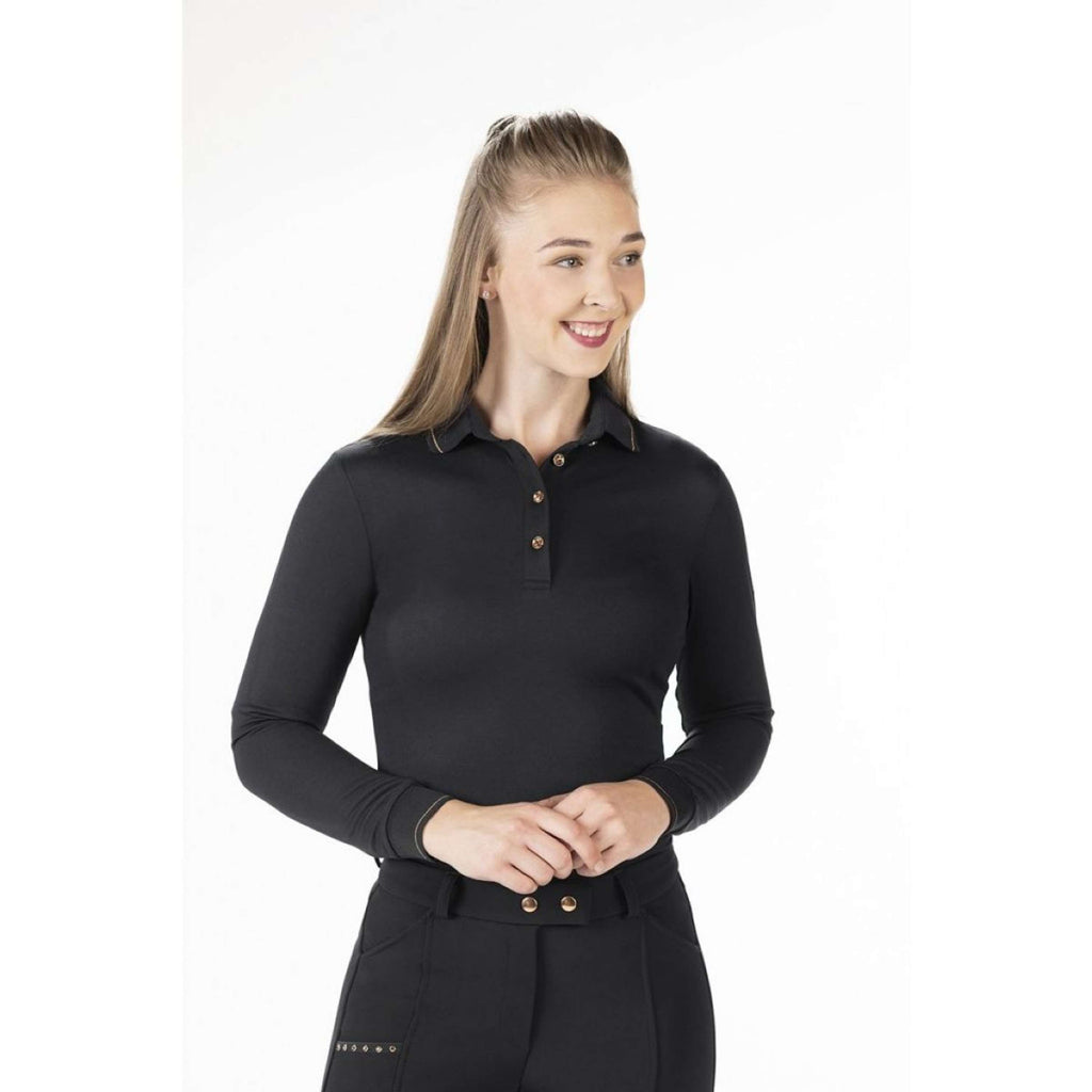 HKM Poloshirt Rosegold Glamour Longsleeve Zwart/Rosegold