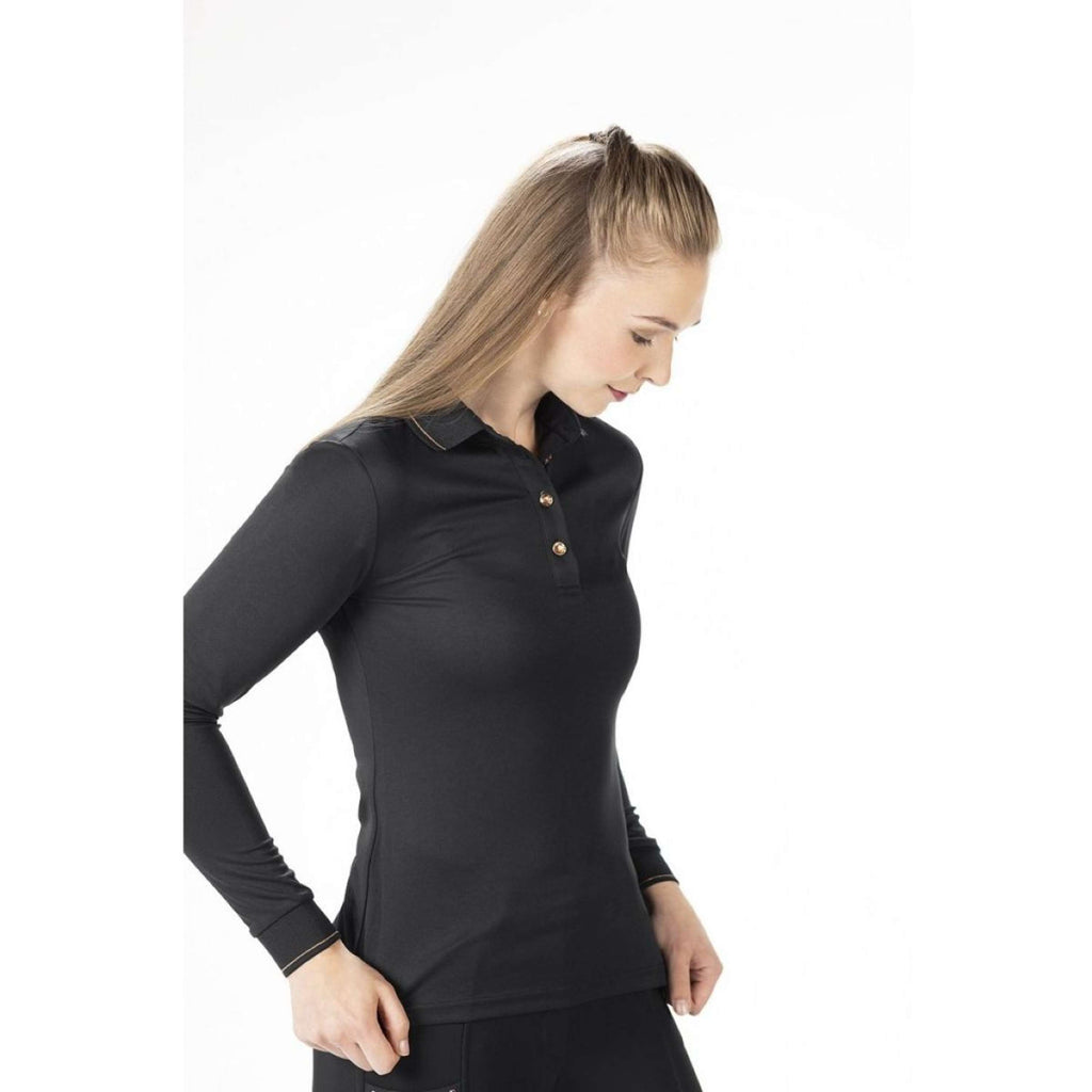 HKM Poloshirt Rosegold Glamour Longsleeve Zwart/Rosegold