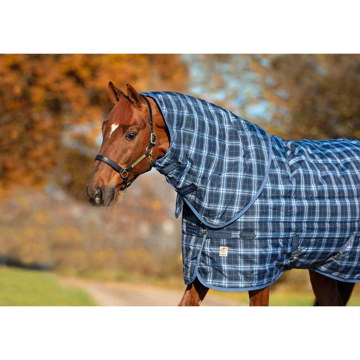 Rhino Stable Hood 150g Polyester Navy Check/Indigo