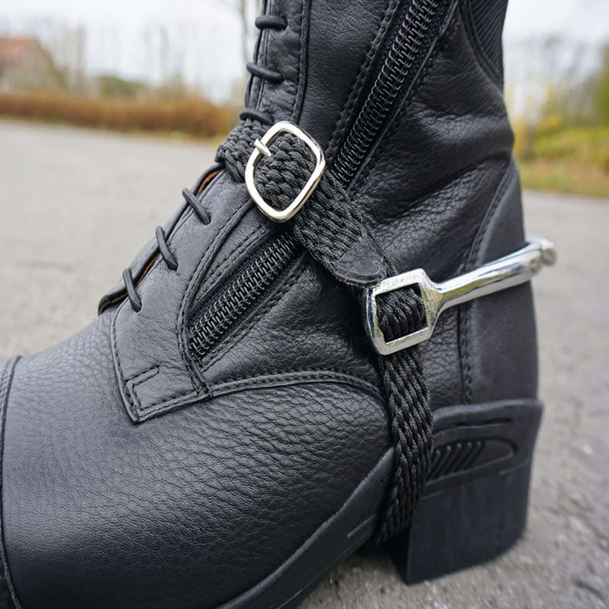 Kavalkade Sporenriempjes Gevlochten Nylon Zwart