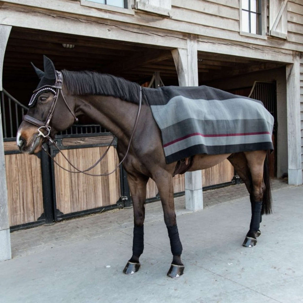 Kentucky Fleecedeken Heavy Square Stripes Zwart/Grijs