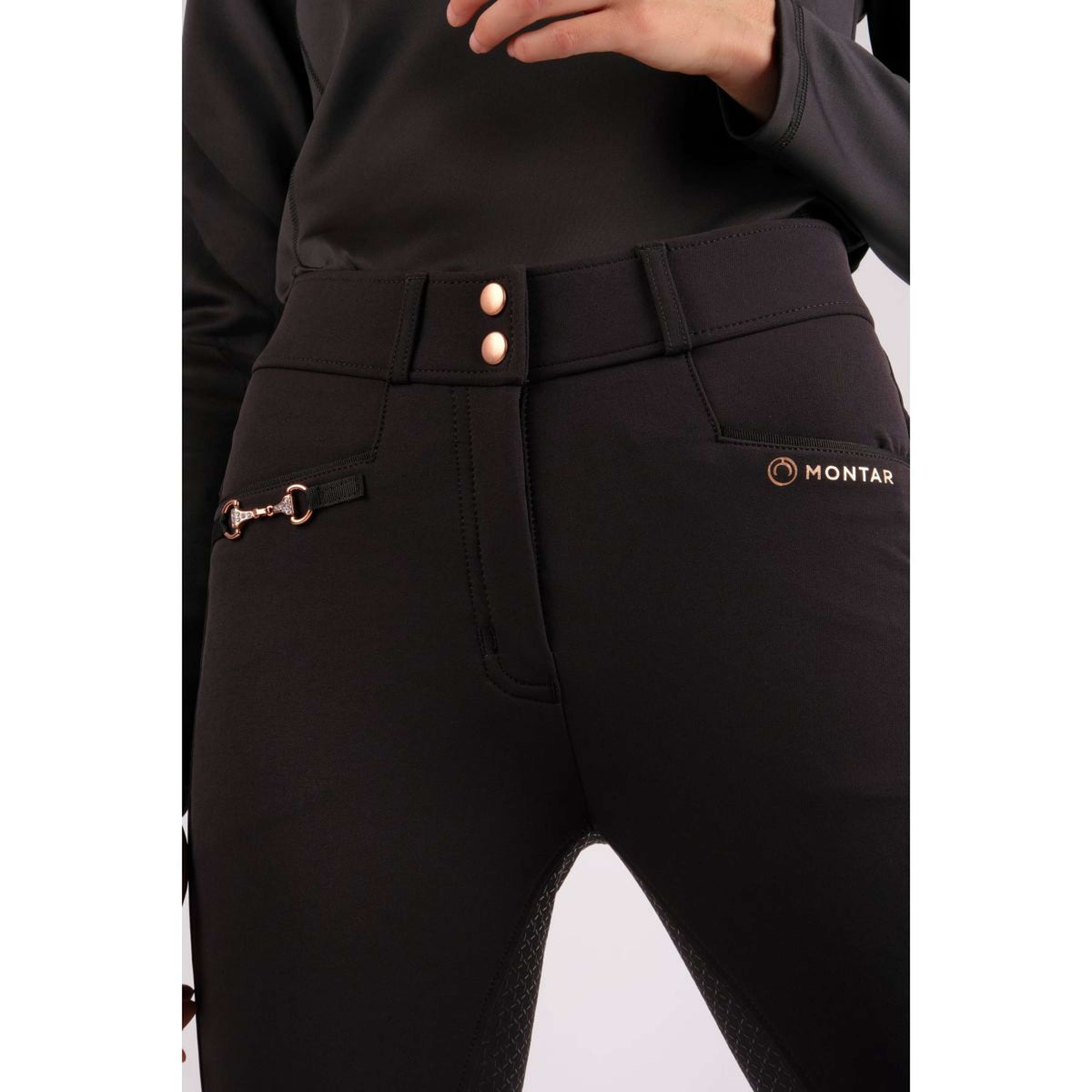 Montar Rijbroek Molly Rosegold Highwaist Full Grip Zwart