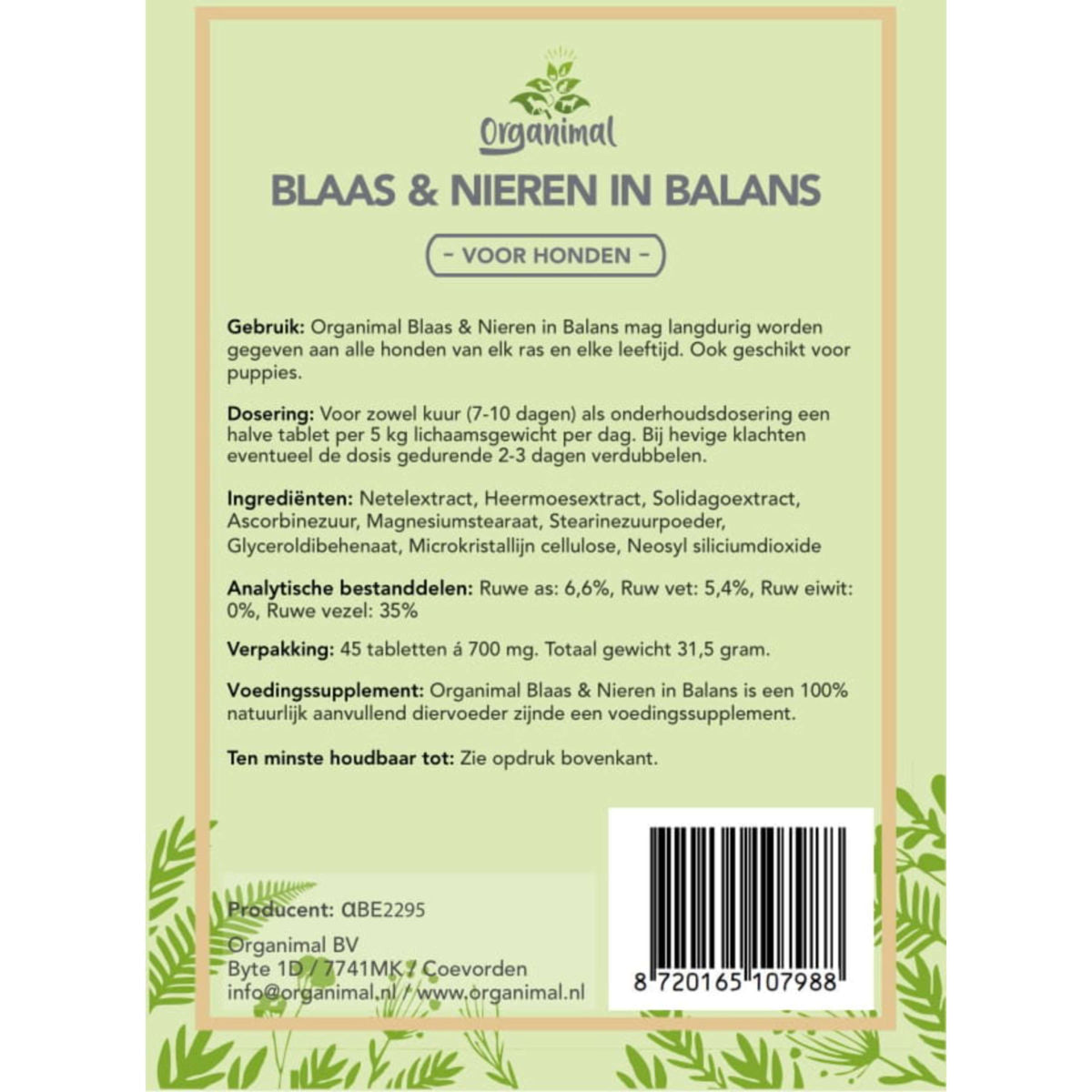 Organimal Blaas & Nieren in Balans Kleine Hond