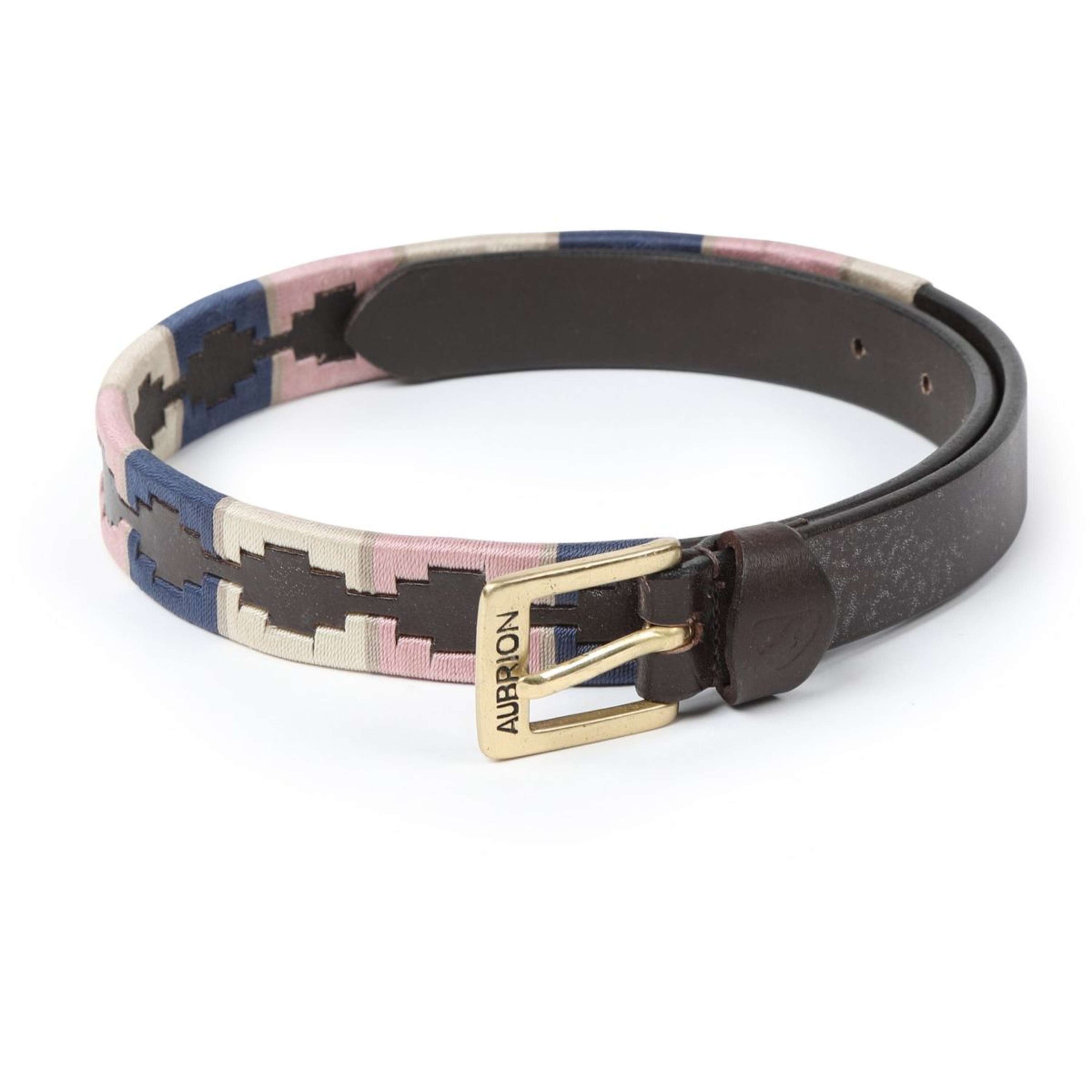Aubrion by Shires Riem Skinny Polo Navy/Roze/Naturel Aubrion by Shires Riem Skinny Polo Navy/Roze/Naturel