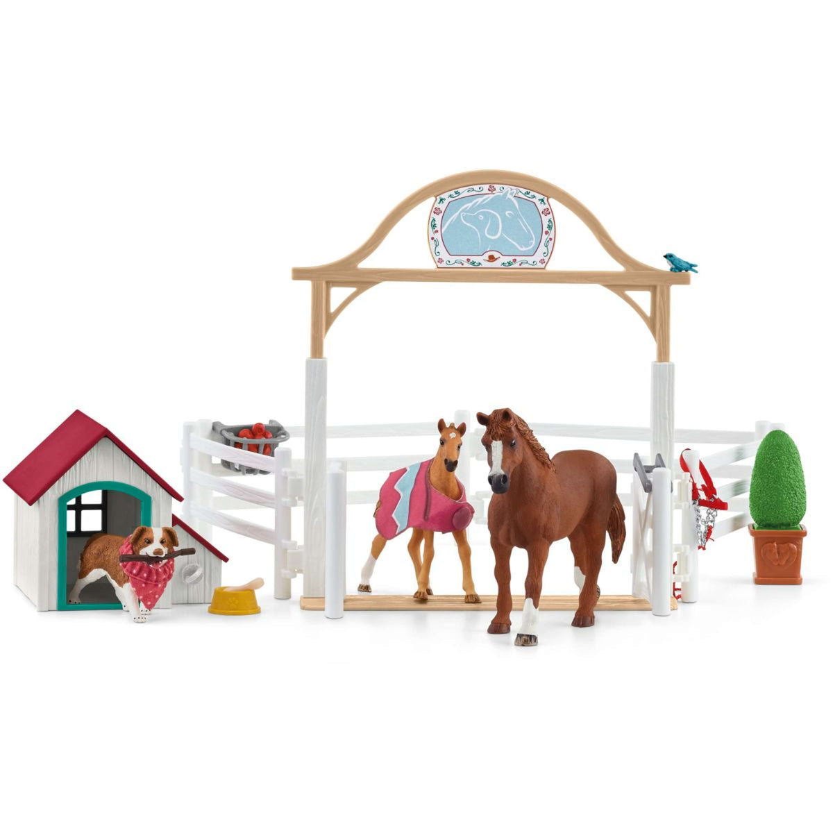 Schleich Playset Horse Club Horse Club Hannahs Gastpaarden Met Hond Wit/Bruin