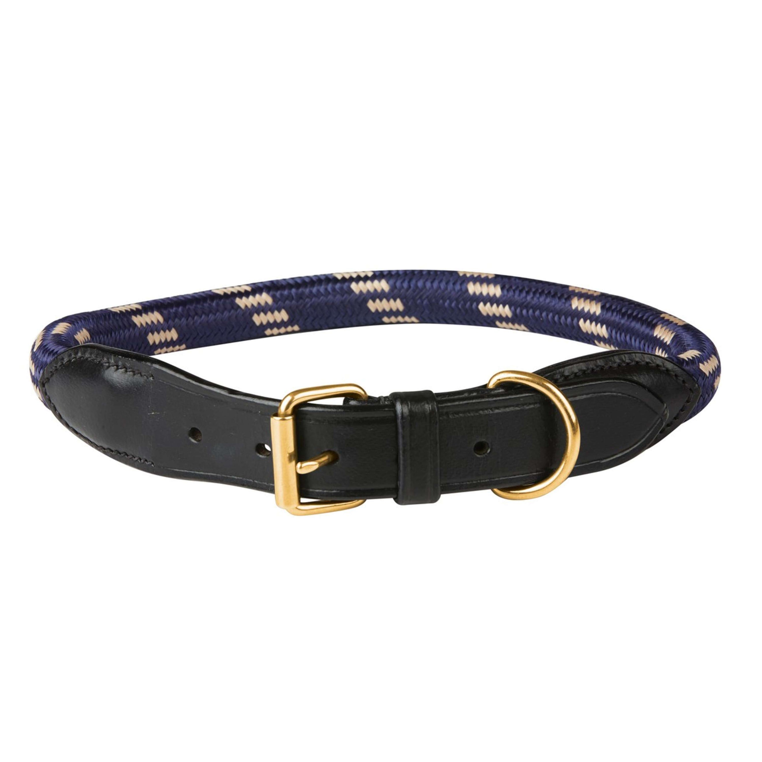 WeatherBeeta Dog Collar Rope Leather Navy/Brown