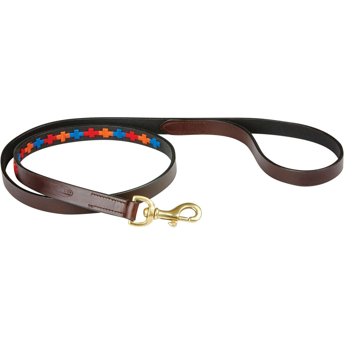 Weatherbeeta Hondenriem Polo Leer Beaufort Brown/Rood/Oranje/Blauw