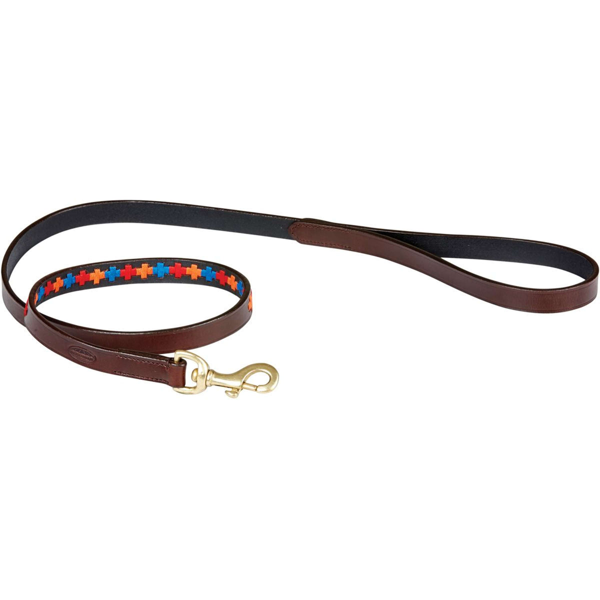 Weatherbeeta Hondenriem Polo Leer Beaufort Brown/Rood/Oranje/Blauw