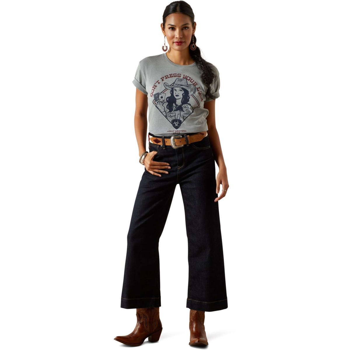 Ariat T-Shirt Don't Press Your Luck Dames Ice Blue