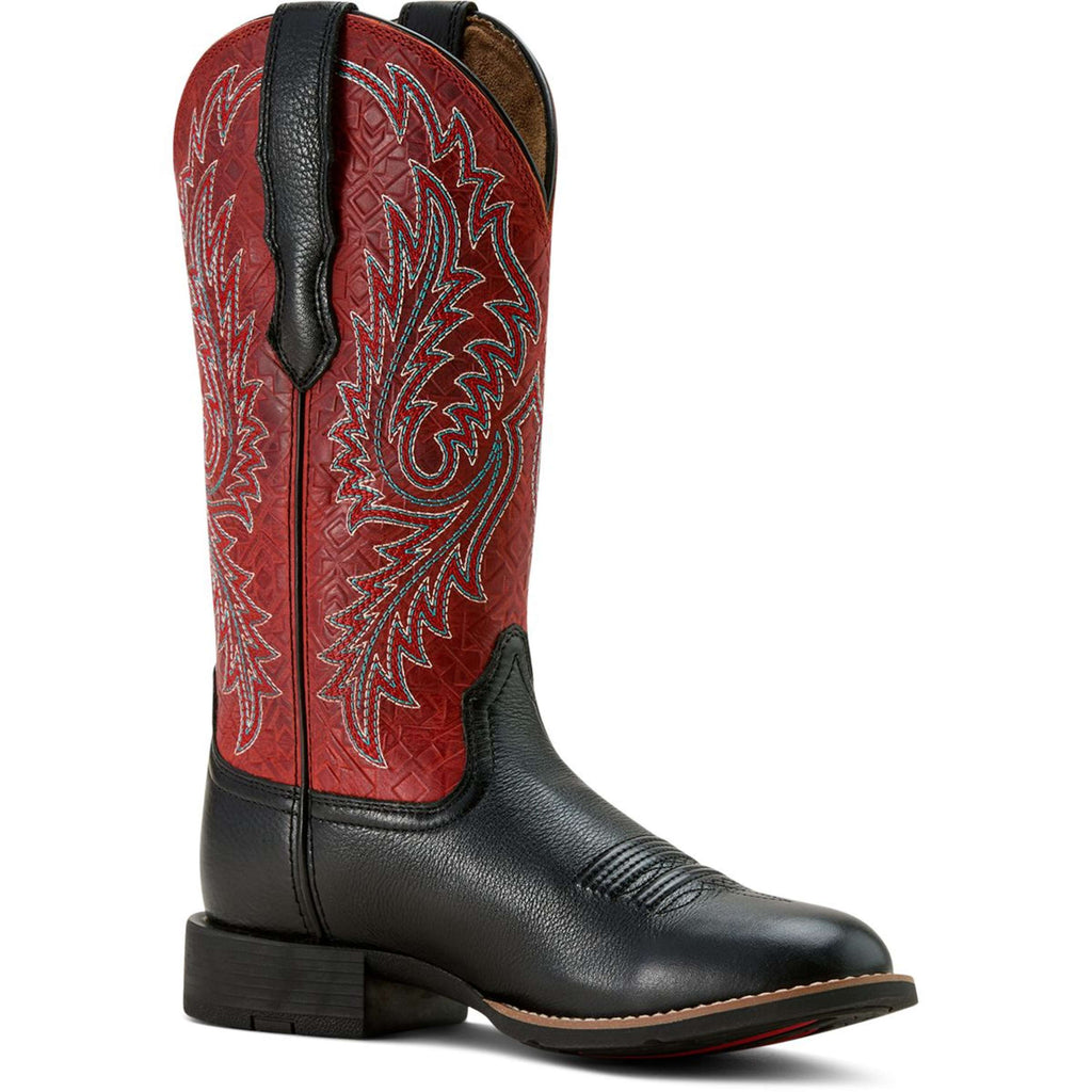 Ariat Westernlaarzen Round Up Stretchfit Dames Black Deertan/Garnet Emboss