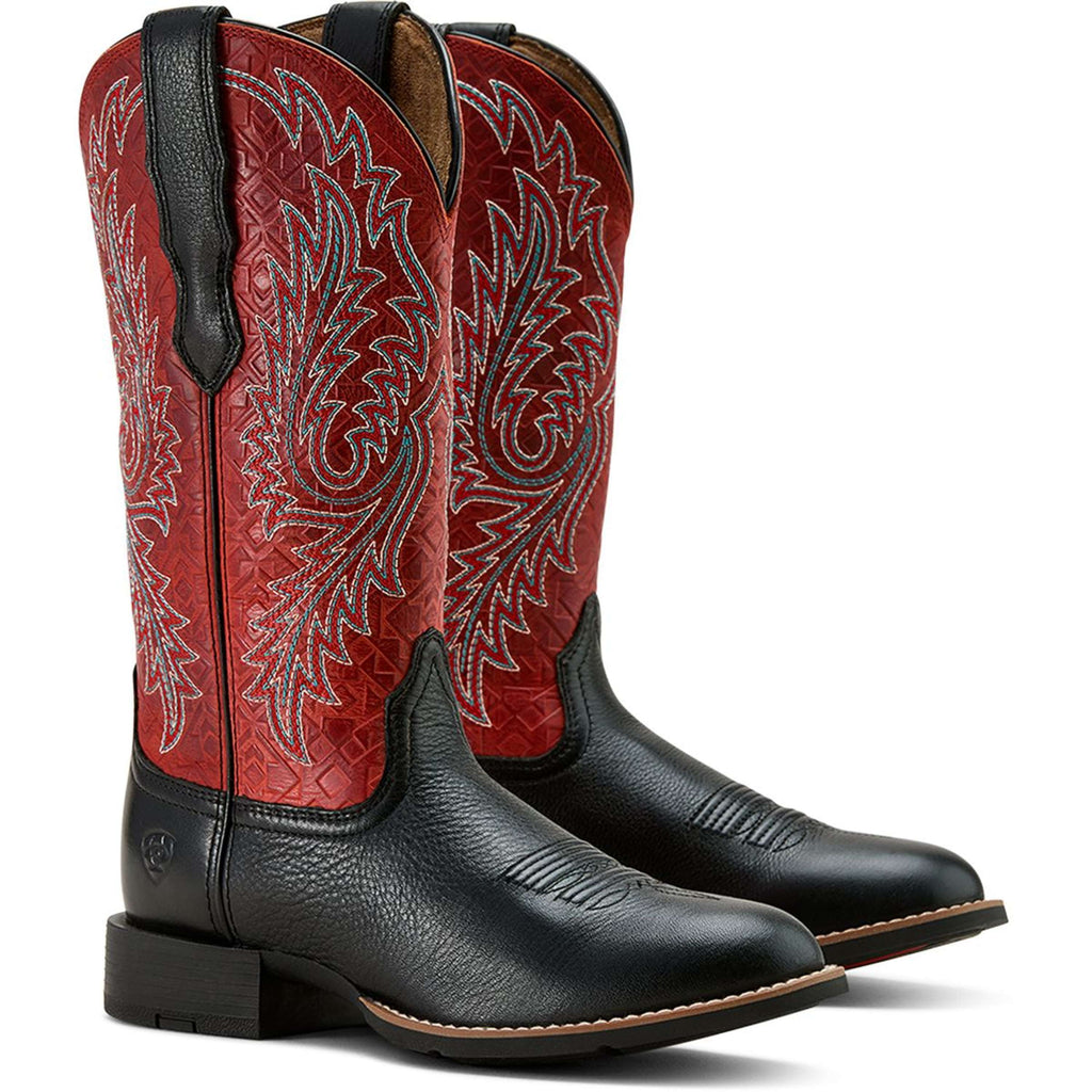 Ariat Westernlaarzen Round Up Stretchfit Dames Black Deertan/Garnet Emboss