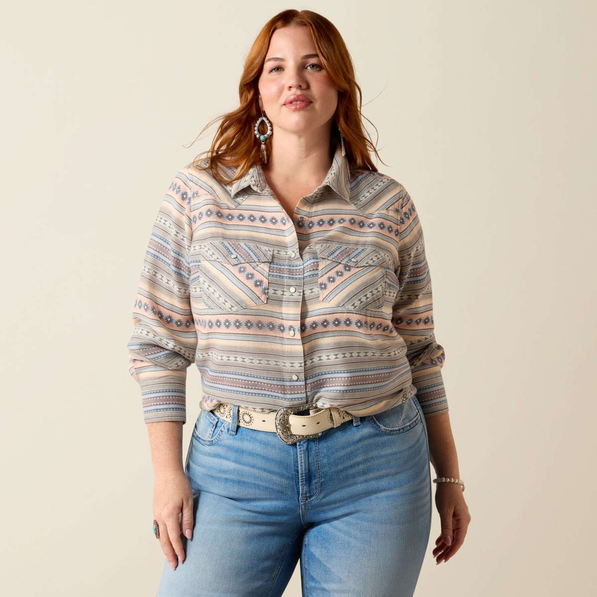 Ariat Blouse Arizona Western Dames Ombre Blue Southwest