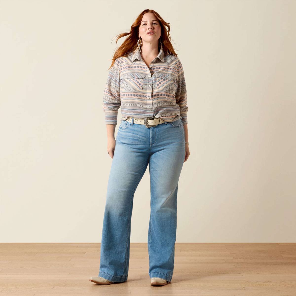 Ariat Blouse Arizona Western Dames Ombre Blue Southwest