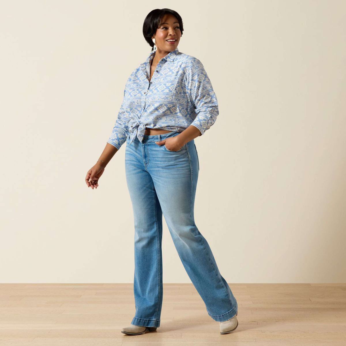 Ariat Blouse Billie Jean Dames Ashleigh Blue Crystal Southwes