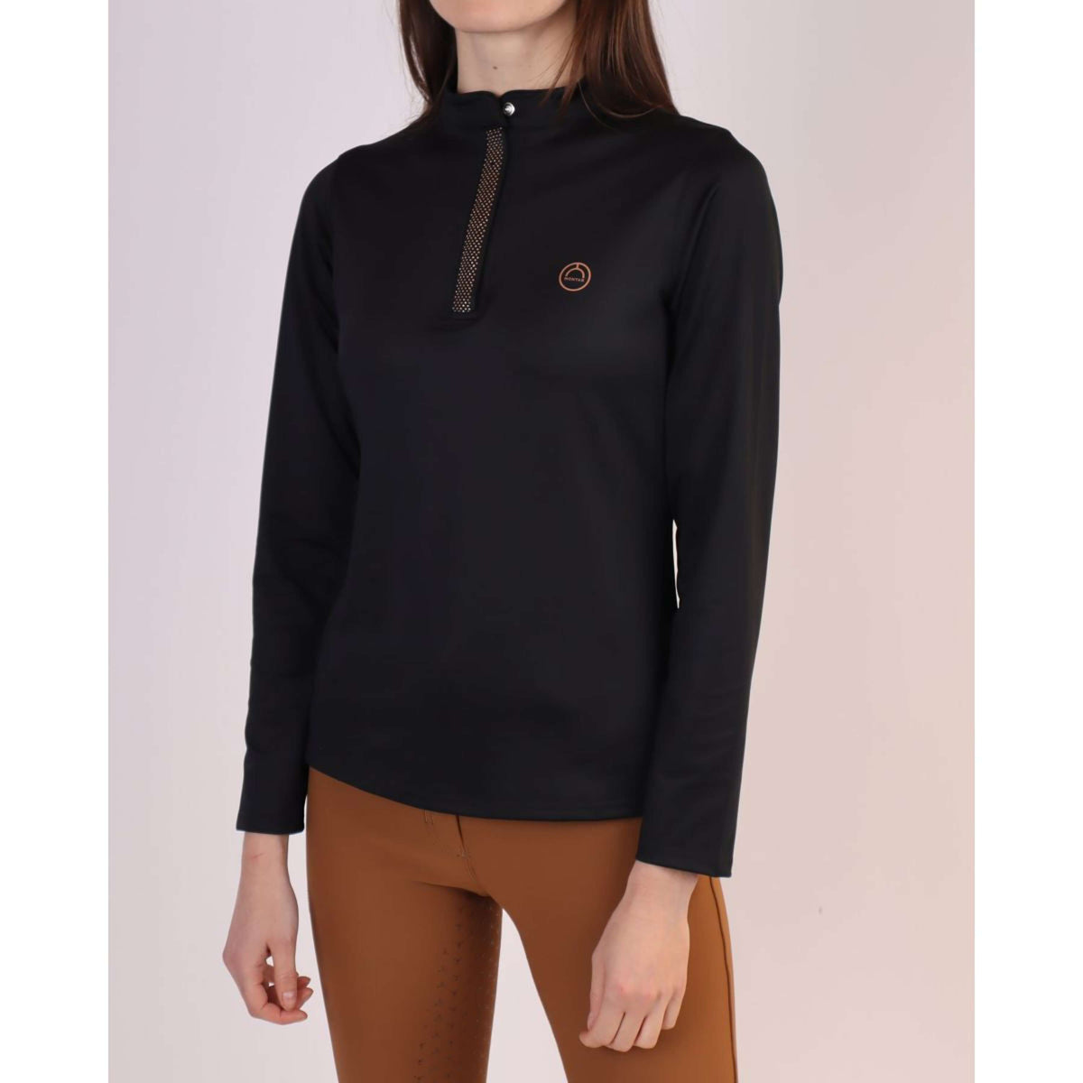 Montar Shirt Briella Rosegold Crystals Lange Mouwen Zwart