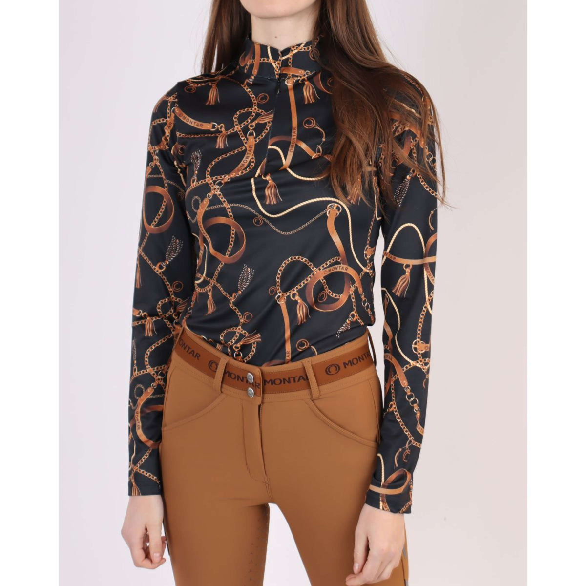 Montar Poloshirt Haily Bridle Print Lange Mouwen Zwart