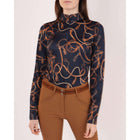 Montar Poloshirt Haily Birdle Print Lange Mouwen Donker Navy