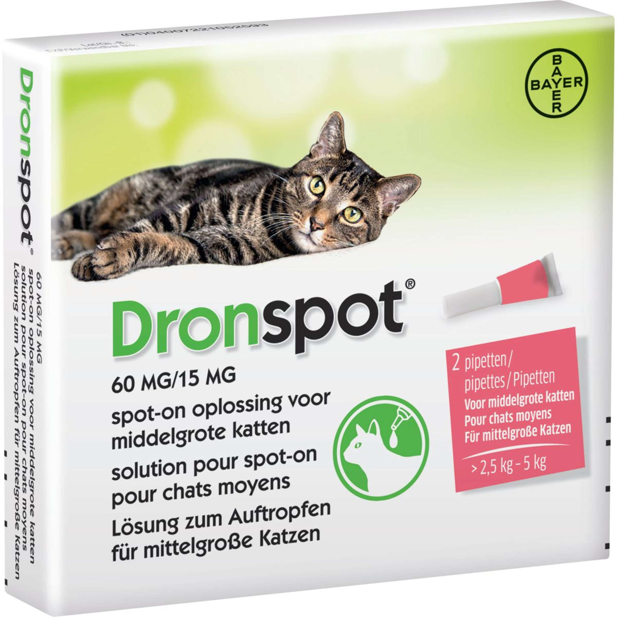 Bayer Dronspot Middelgrote Kat 60 mg/15 mg >2,5-5 kg