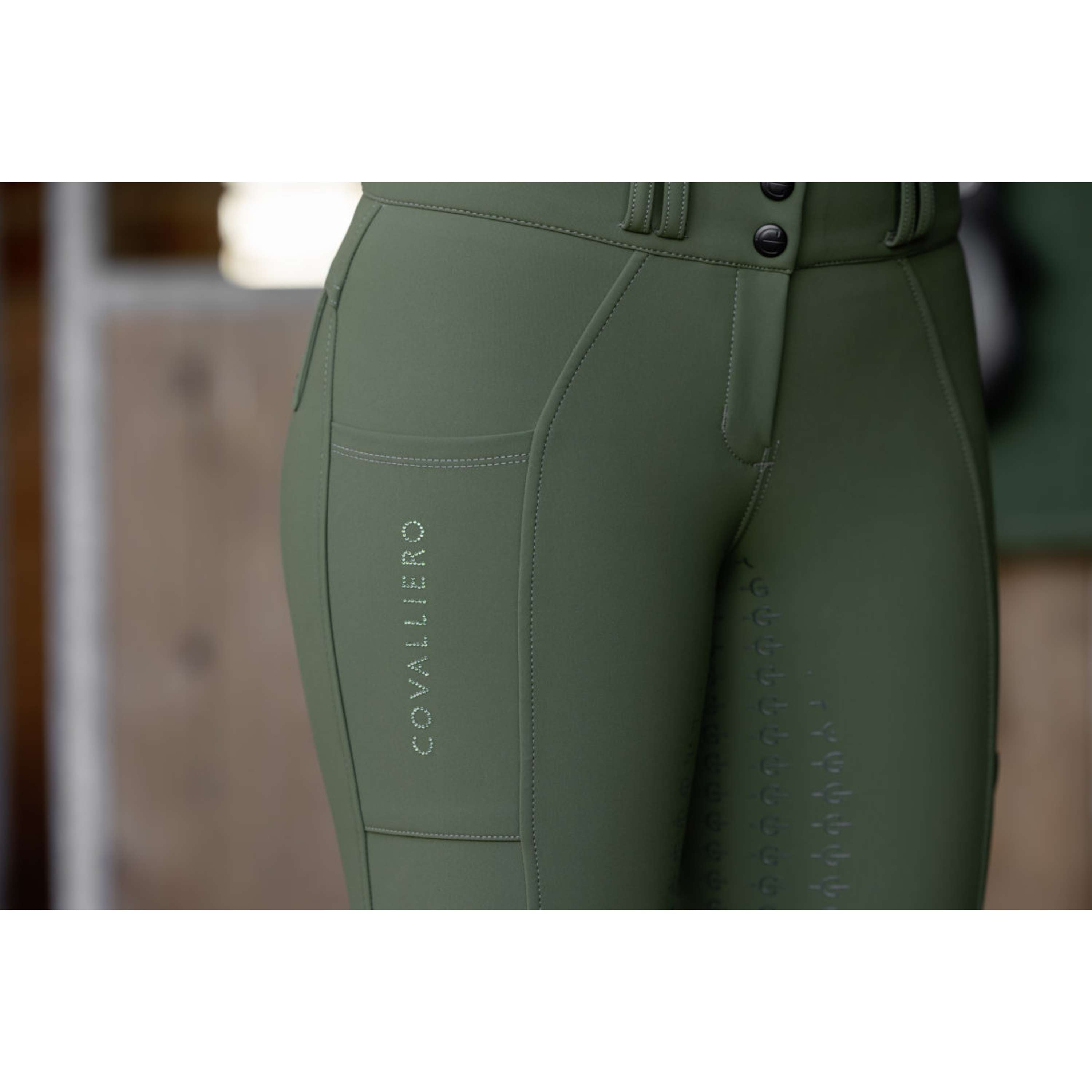 Covalliero Rijbroek Hight Waist Full Grip AW26 Forest Green