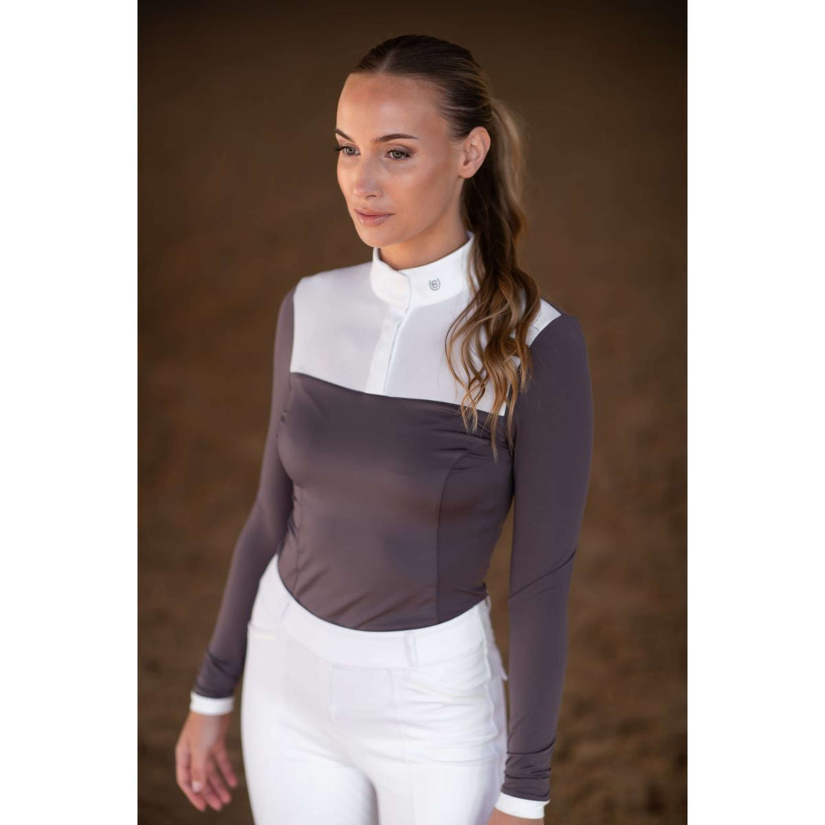 Equestrian Stockholm Wedstrijdshirt Fine Line Wit/Dark Violet