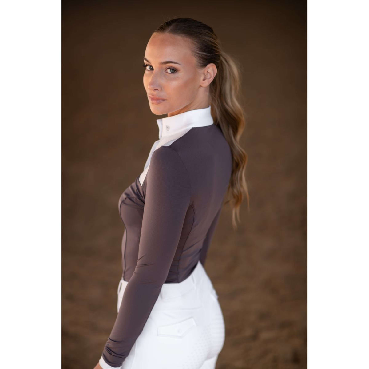 Equestrian Stockholm Wedstrijdshirt Fine Line Wit/Dark Violet