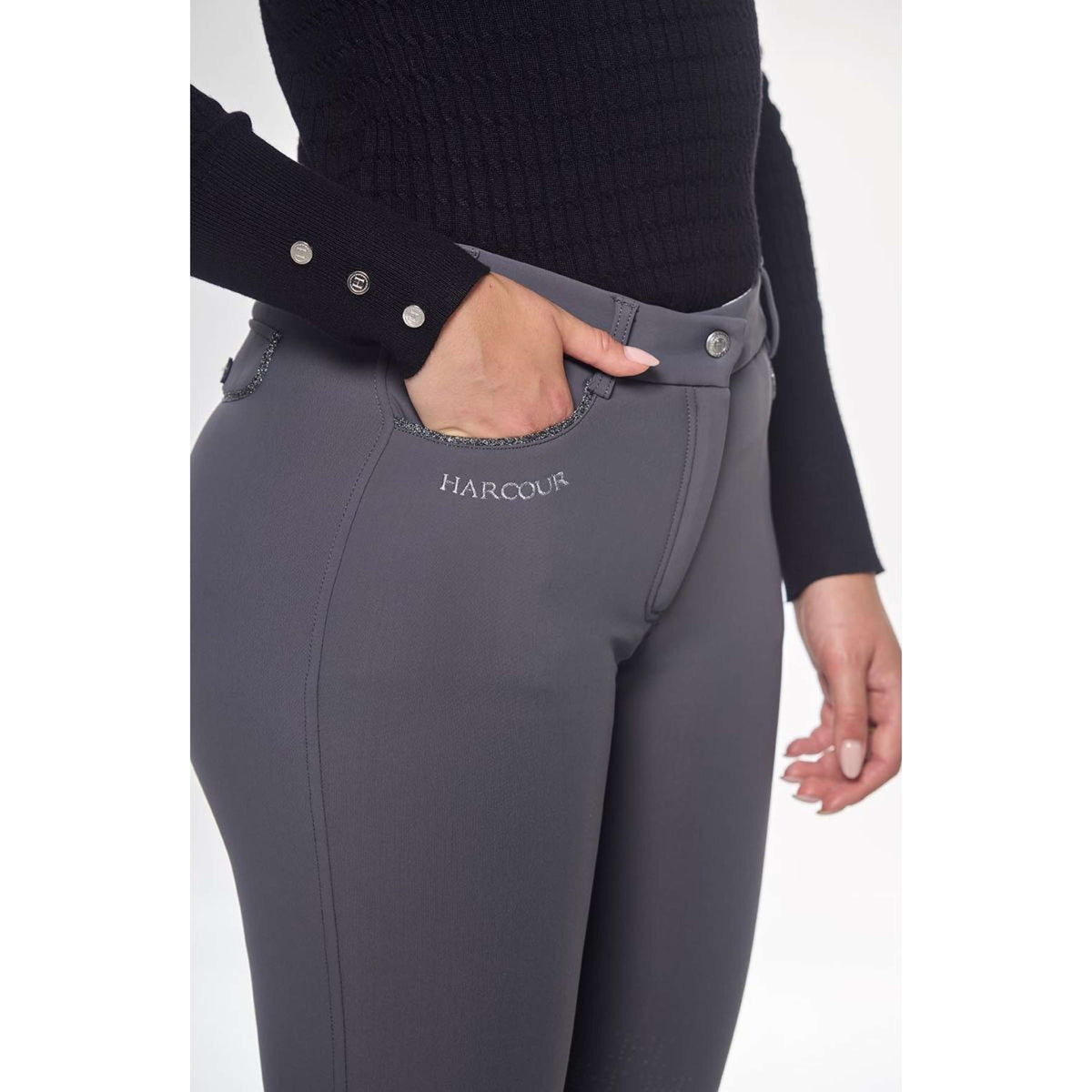 Harcour Rijbroek Jaipur Fix System Grip Polarfleece Dames Antraciet