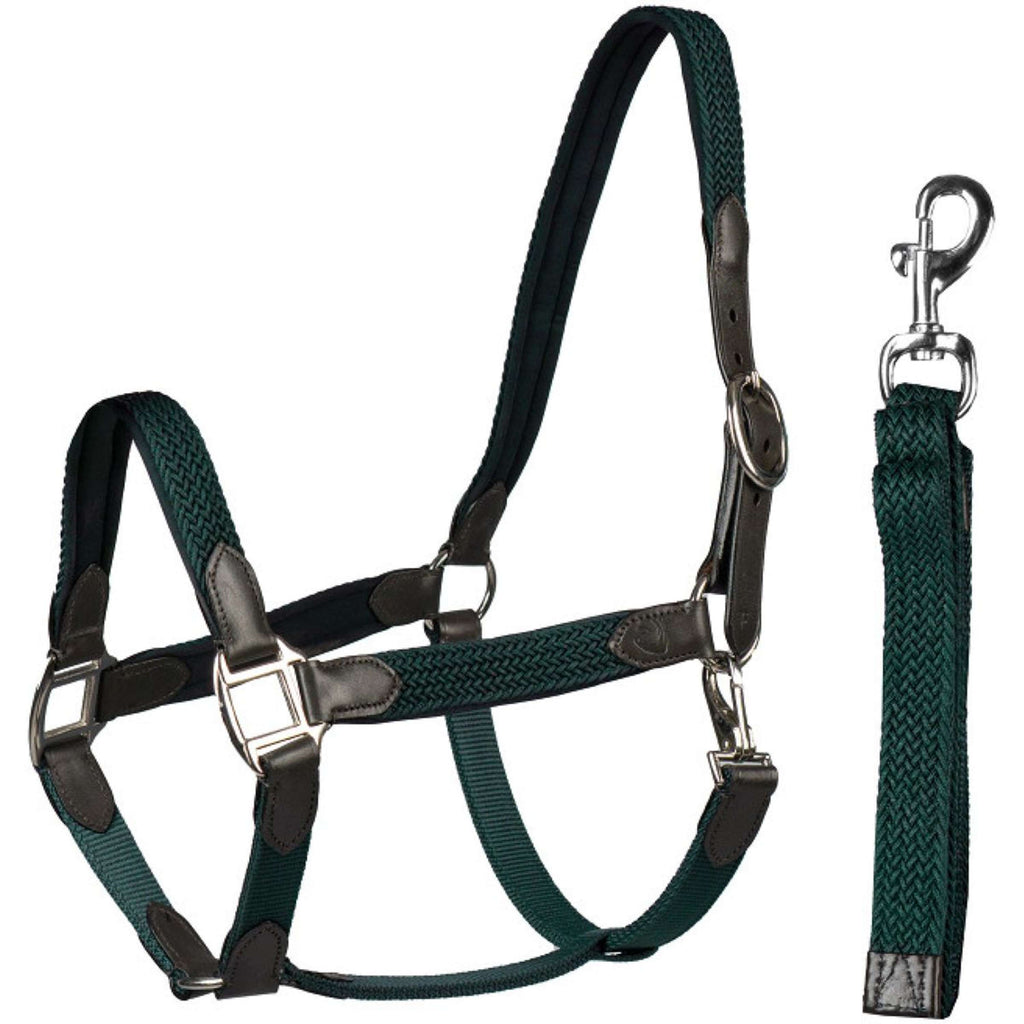 HORKA Halster Set Leer met gevlochten nylon Bruin/Groen