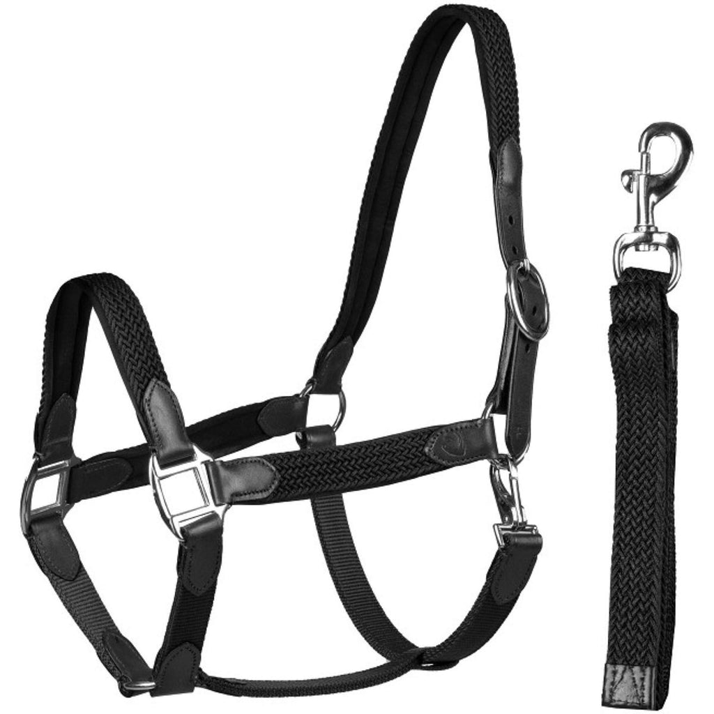 HORKA Halster Set Leer met gevlochten nylon Zwart