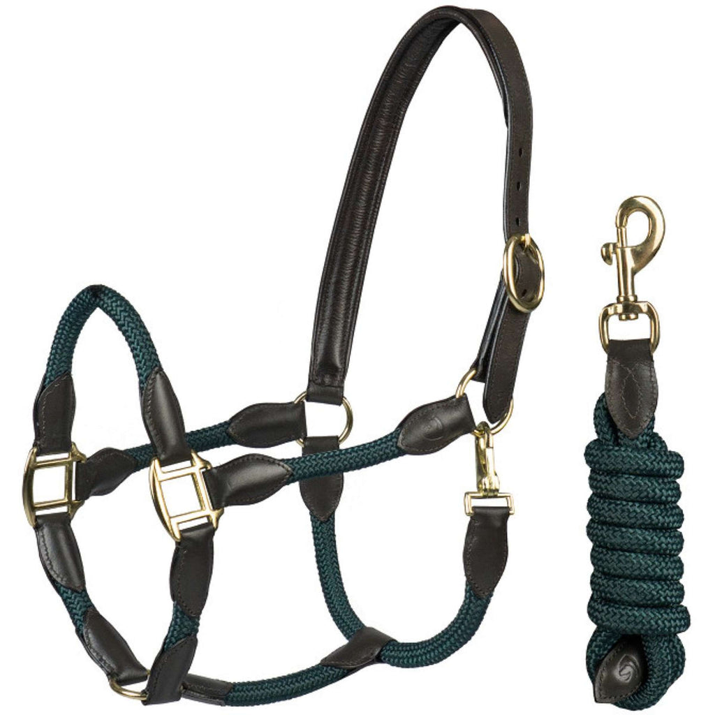 HORKA Halster Set Leer met touw Bruin/Groen