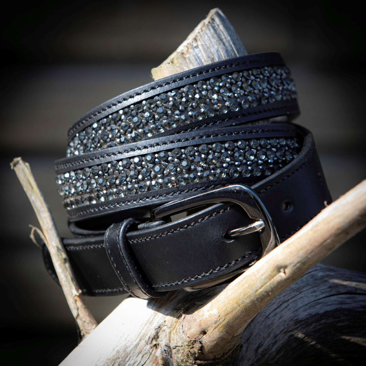 Harry's Horse Riem Leder Crystal Zwart/Gunmetal